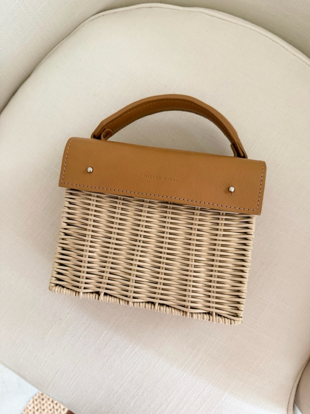 Wicker Top-Handle Crossbody Bag in Tan